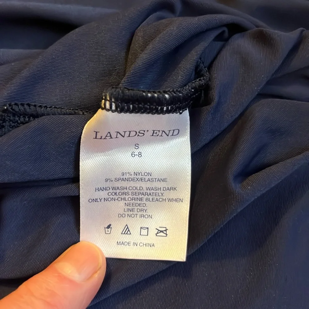 Lands End rashguard swim top dark blue white appliqué S preppy vacation beach